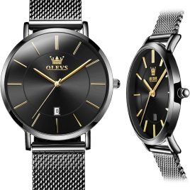 Women’s Watch, 6.5mm Ultra-Thin Big Face Business Casual Ladies Watch, Japanese Quartz Female Dress Watch with Date Mesh Bracelet Waterproof