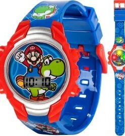 Accutime Super Mario Kids Digital Watch with Yoshi, LED Light Show, Soft Silicone Strap, Durable Kid-Friendly Design, Fun Time-Telling for Boys and Girls